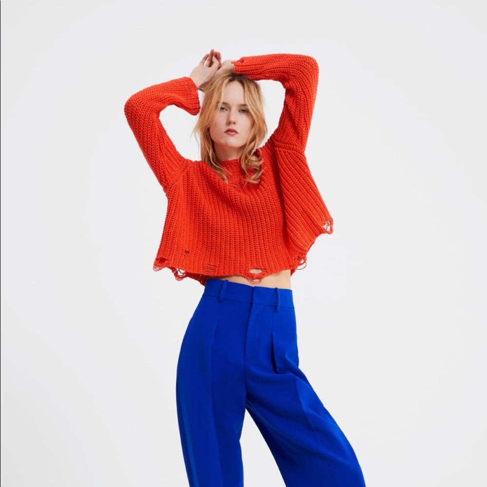 Zara knit sweater with rips - orange